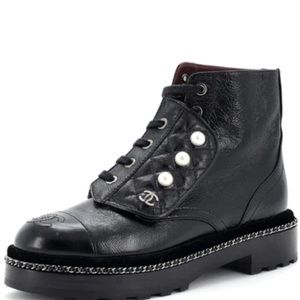 Chanel combat pearl boots